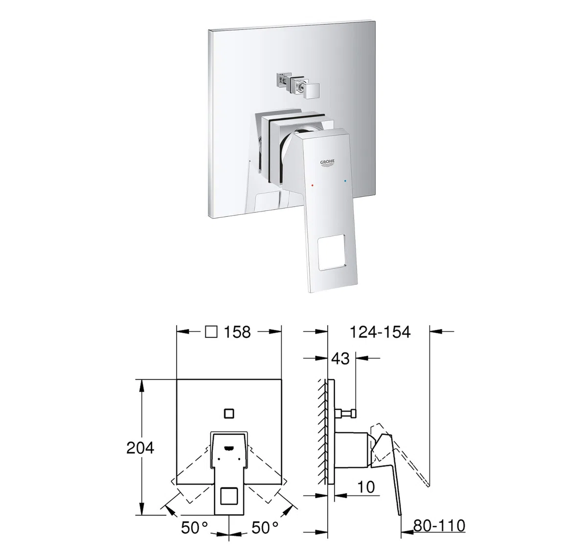 vanvilla Duschsystem Unterputz mit Duscharmatur Grohe poliert GE101