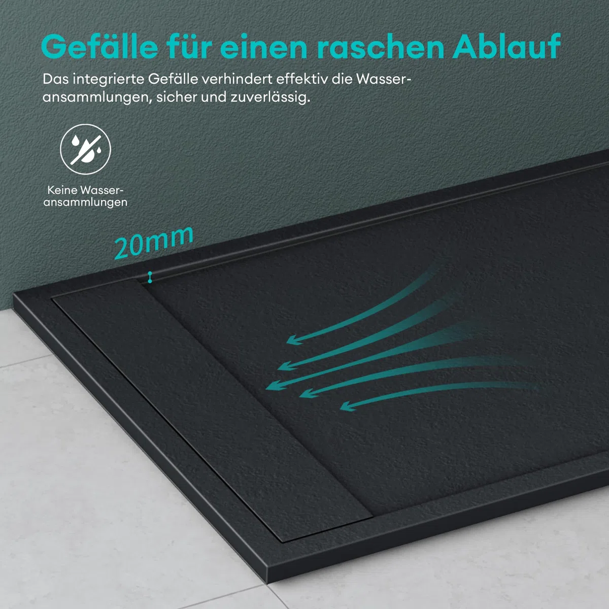 doporro Duschtasse 90x140x3cm aus Mineralguss in Anthrazit Ablaufgarnitur