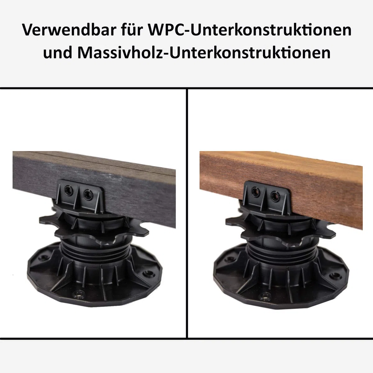 HORI Stelzlager Höhenverstellbar für Terrassendielen-Unterkonstruktion I Terrassenlager für WPC, Holz & Aluminium I Inkl. Befestigungswinkel & Vorbohrungen I Stufenlos Einstellbar - Stelzlager "S"