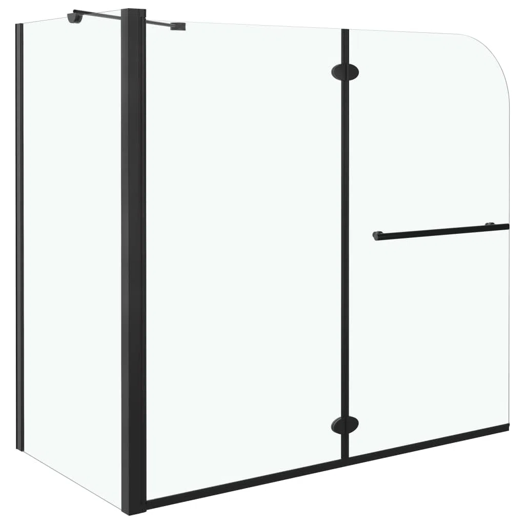 Refined Duschwand Faltwand Duschabtrennung Badewannenfaltwand Sicherheitsglas Doppelt Faltbar Badewannenaufsatz 2-fach Faltbar ESG 120x68x130 cm Schwarz