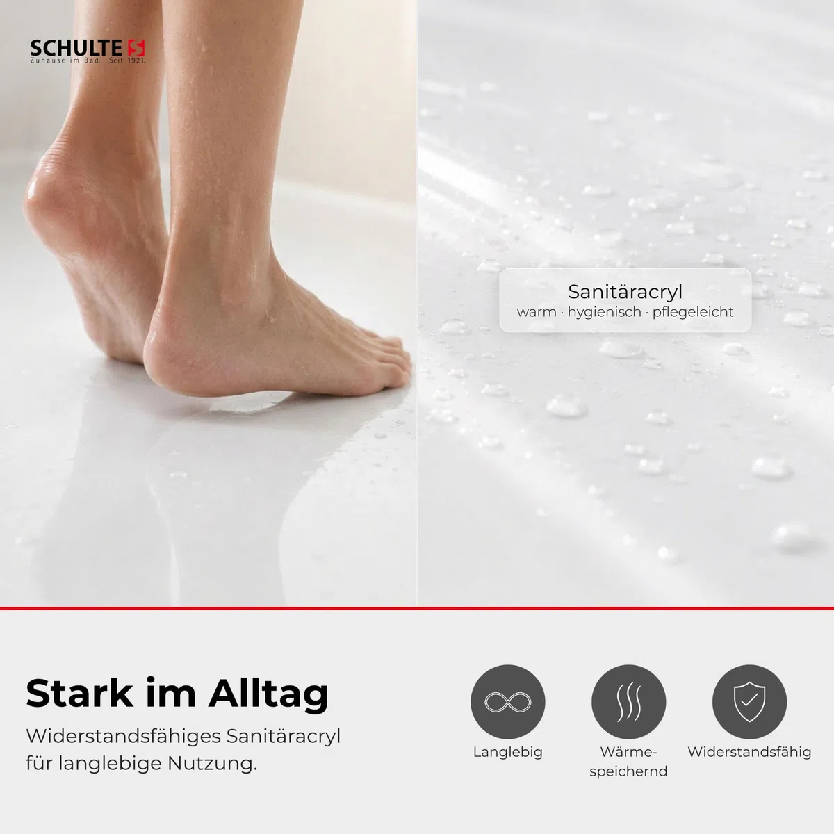 Schulte Duschwanne Adria 90x90 cm, Sanitäracryl, Fußgestell