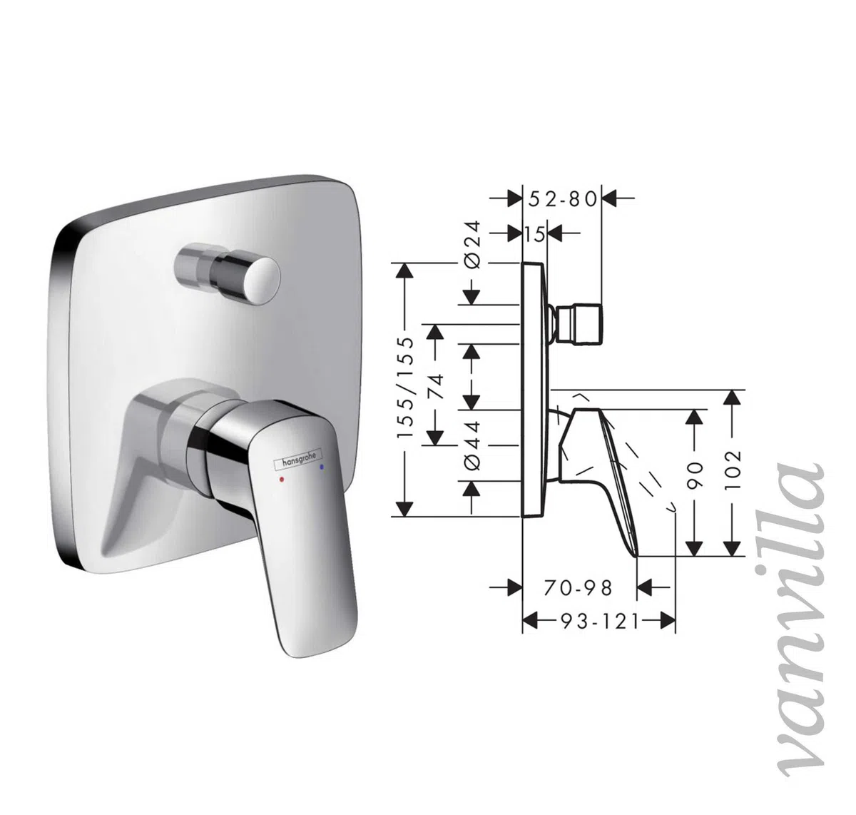 vanvilla Duschsystem Unterputz mit Duscharmatur Hansgrohe poliert HG01-ob
