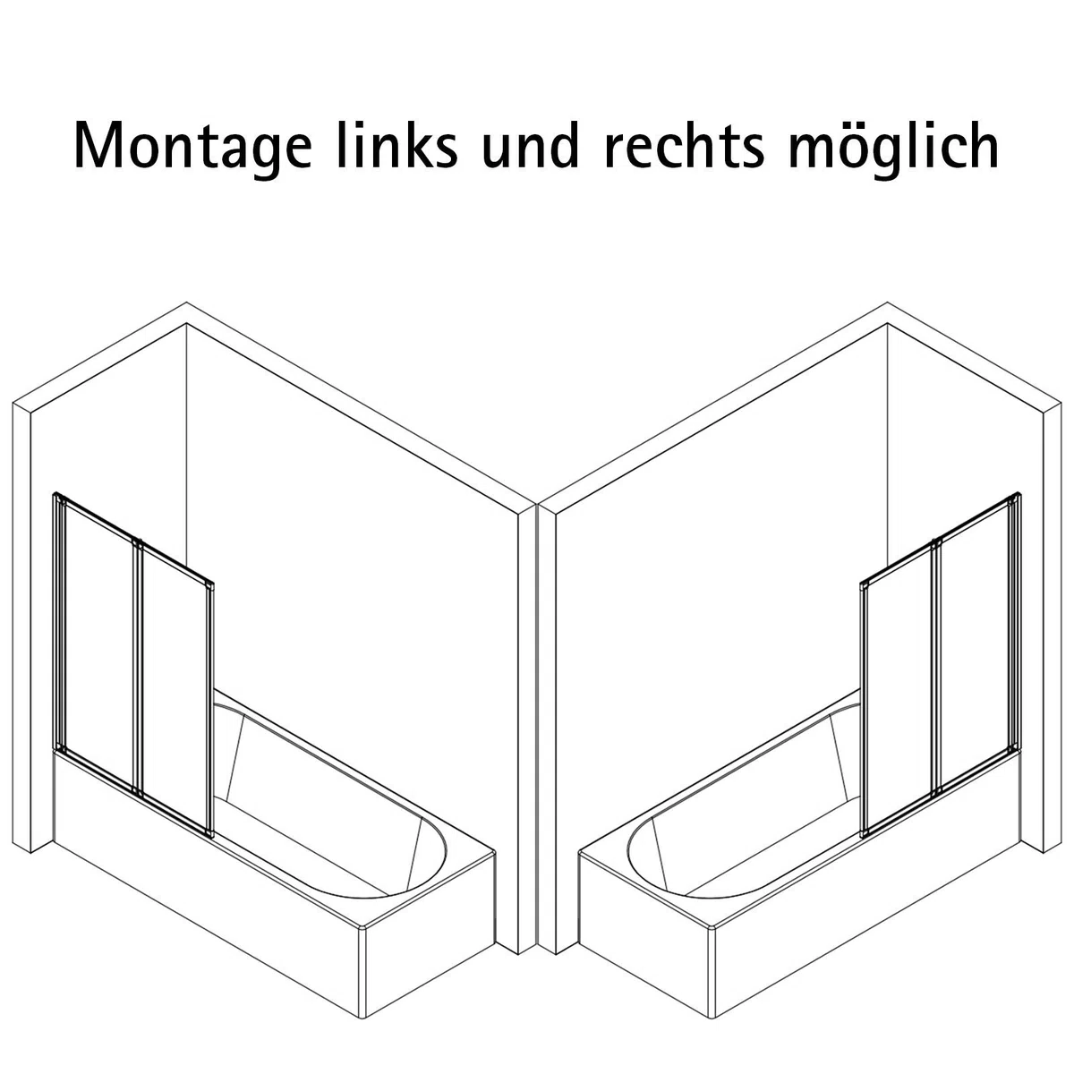 Schulte Duschwand für Badewanne, 87 x 121 cm, 2-teilig inkl, Klebe-Montage, faltbar, 3 mm Sicherheitsglas Klar hell, alunatur, Duschabtrennung für Wanne, Montage ohne Bohren in die Fliese