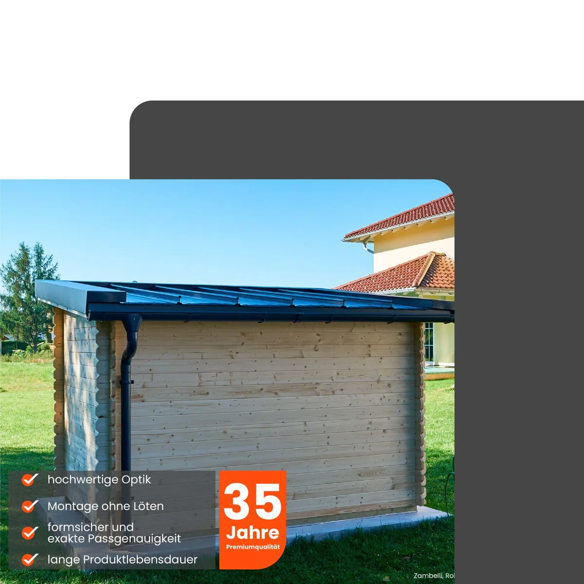 ZAMBELLI Zink Dachrinne Komplettset RG 280 6m Gartenhaus, Carport, Terrasse, 1 Dachseite, Silber ohne Löten, für Dachfläche bis ca. 80m²