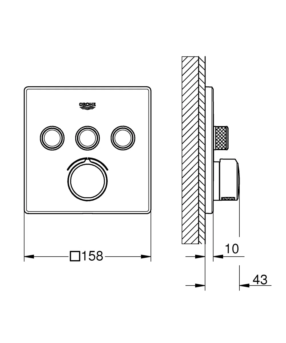 GROHE Grohtherm Smartcontrol, Duscharmatur Unterputz (3 Absperrventile, ultraflaches Design, Wandrosette aus Metall, Fertigmontageset, ohne Rohbau-Set SmartBox) eckig, chrom, 29149000
