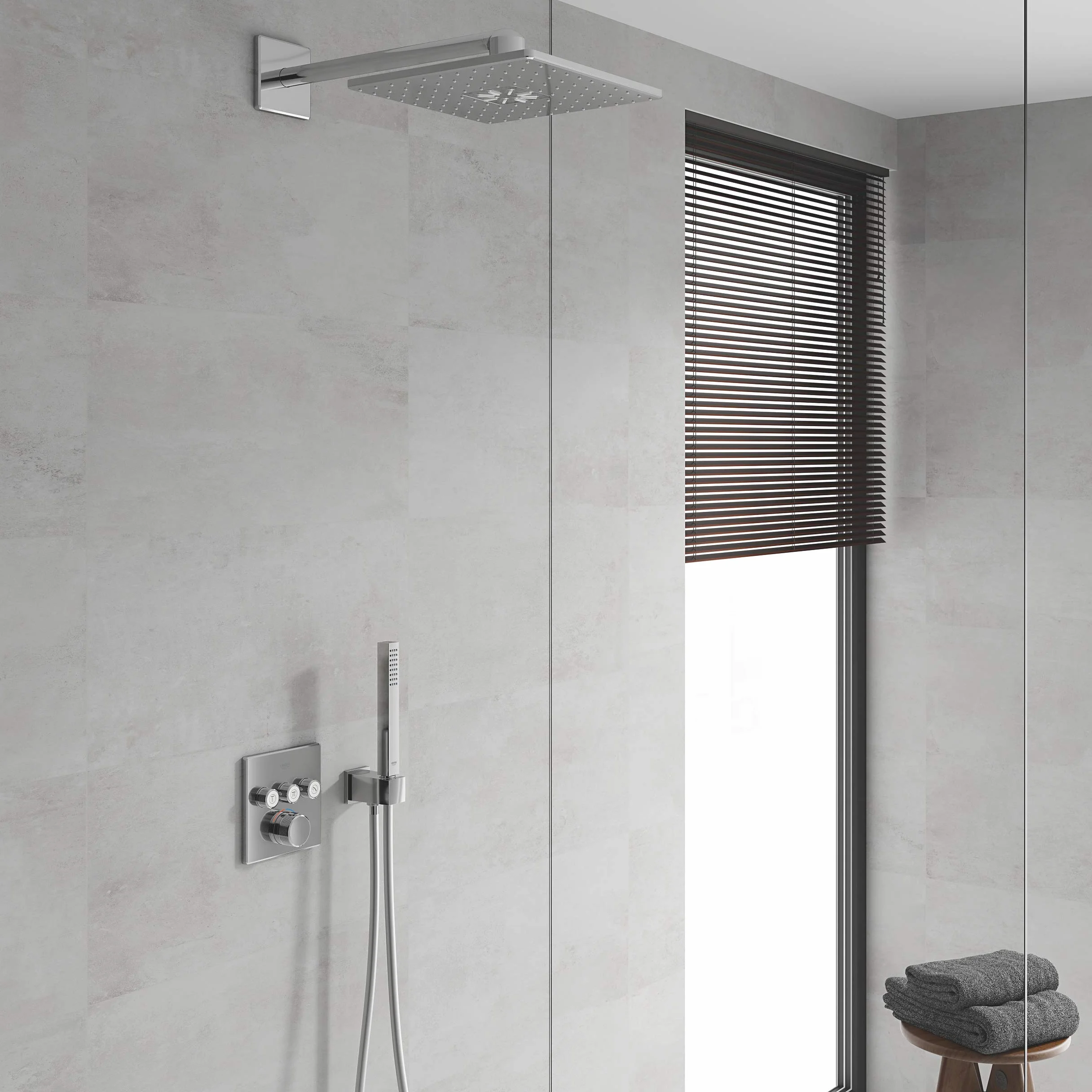 GROHE Grohtherm Smartcontrol, Duscharmatur Unterputz (3 Absperrventile, ultraflaches Design, Wandrosette aus Metall, Fertigmontageset, ohne Rohbau-Set SmartBox) eckig, chrom, 29149000