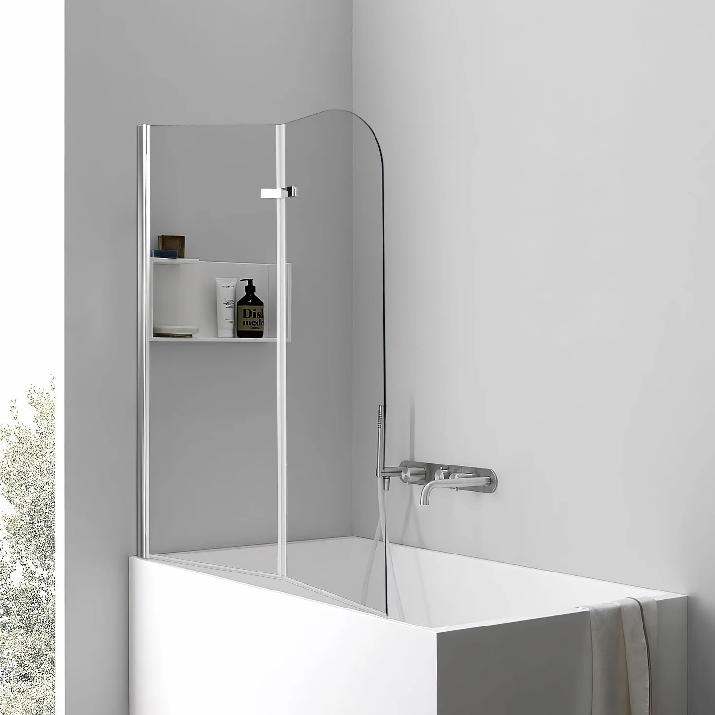 Duschwand für Badewanne 100 x 140 cm, faltbare 2-teilige Glas Duschtrennwand, 6 mm ESG Sicherheitsglas, Badewannenaufsatz, Silber Transparent