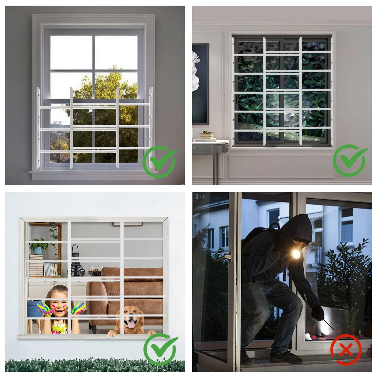 Grisham AWG feste Fenster-Sicherheitsstangen (schwarz, 5 Stangen), 55,9 cm H x 55,9 cm - 106,7 cm Breite, Fensterschutz für Kinder, Stahlrohr, rostfrei