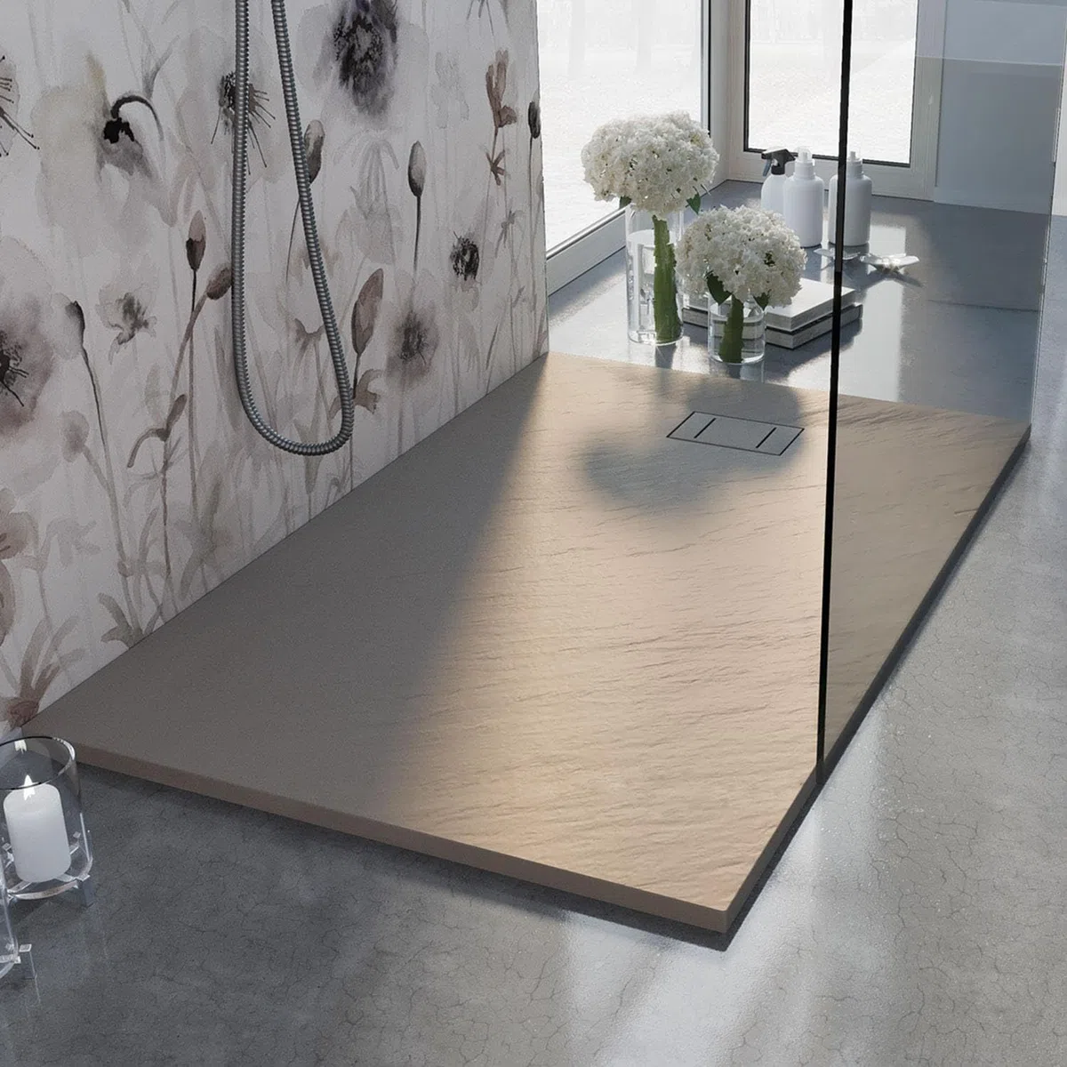 Idralite Duschwanne 130x90x2,6 cm Rechteckig Weiß Stein-Effekt Mod. Blend